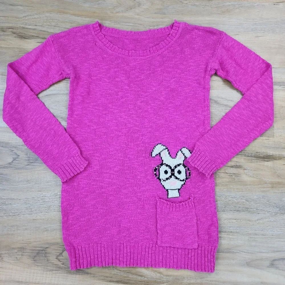🔺️Pink Rhinestone Bunny Long Sleeve Sweater Youth Small